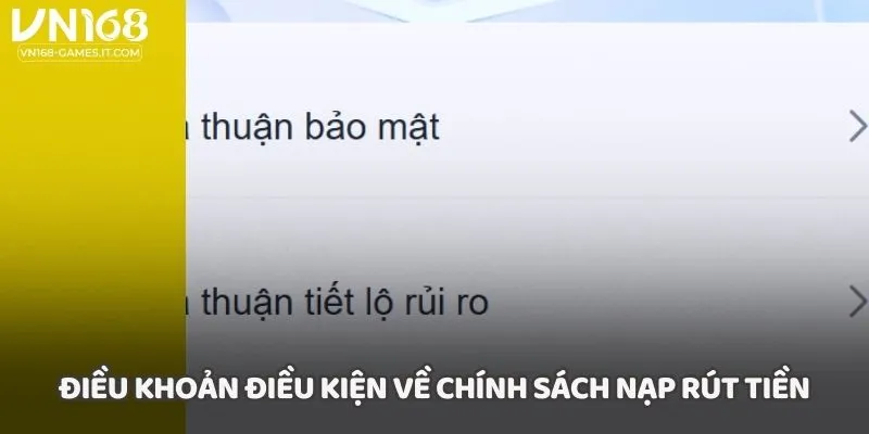 Điều khoản điều kiện về chính sách nạp rút tiền